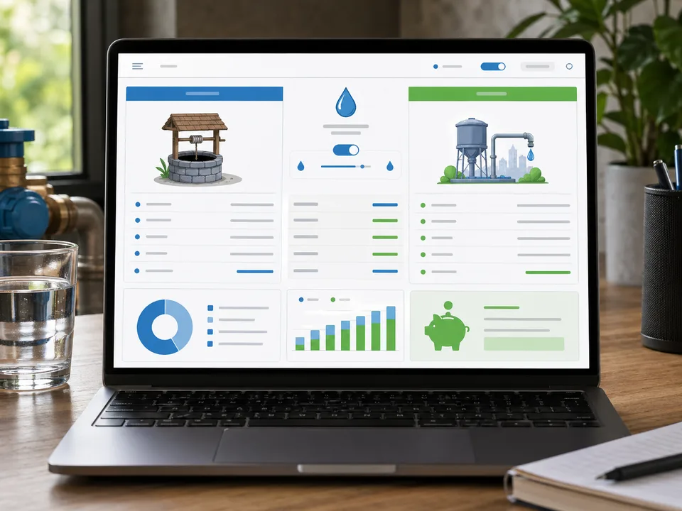 Giao diện công cụ so sánh chi phí nước máy và giếng khoan