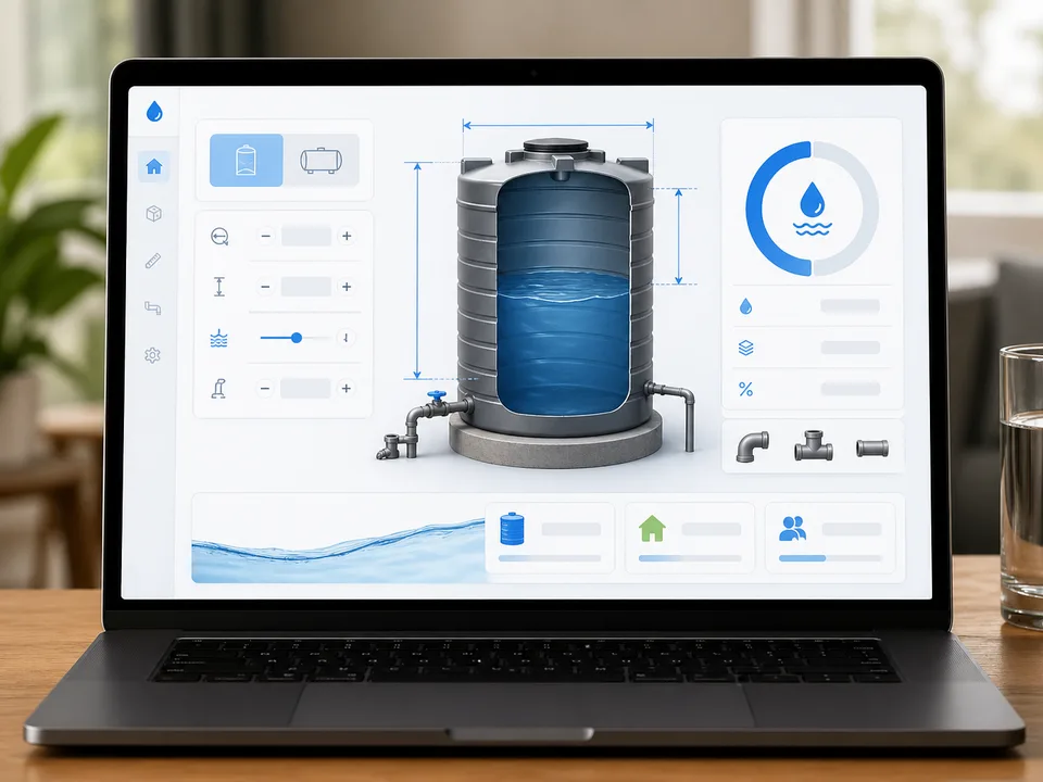 Giao diện công cụ tính dung tích bồn nước cho nhà ở tại Khánh Hòa