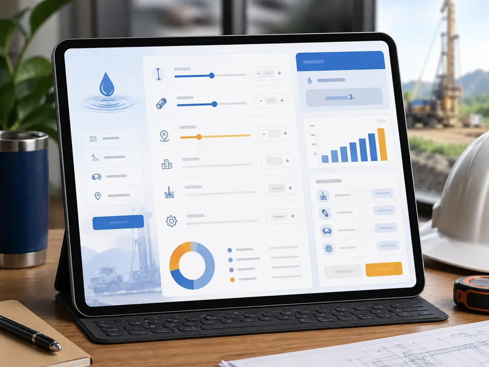 Giao diện công cụ tính giá khoan giếng tại Nha Trang trên máy tính bảng